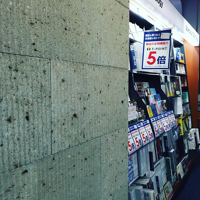 昨日の夜。ポイント5倍より手前の大谷石が気になる〜！建築マニアコーナーにて。#大谷石#谷島屋書店 #建築マニア