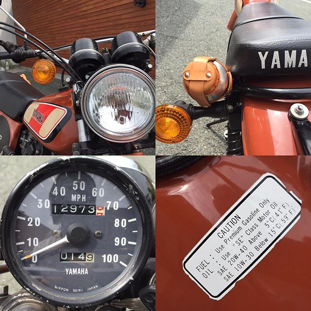 愛車のYAMAHA XT500 1968年製はUS仕様。スピードメーターは1.6倍してね。シンプルなデザインは色褪せませんね！建築も！#YAMAHA#XT500#ラグデザイン #バイクガレージ#US仕様